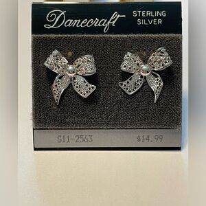 Danecraft Sterling Silver Bow Earrings NWT Vintage